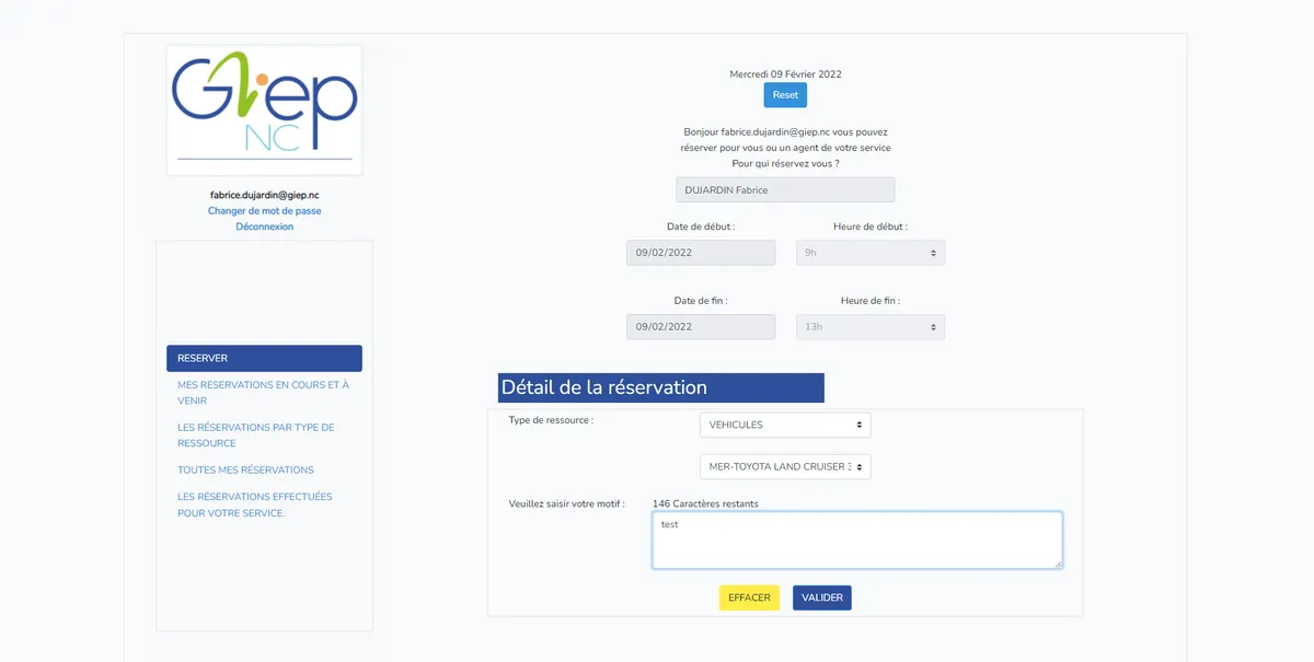 Page d'accueil de l'application de gestion des ressources