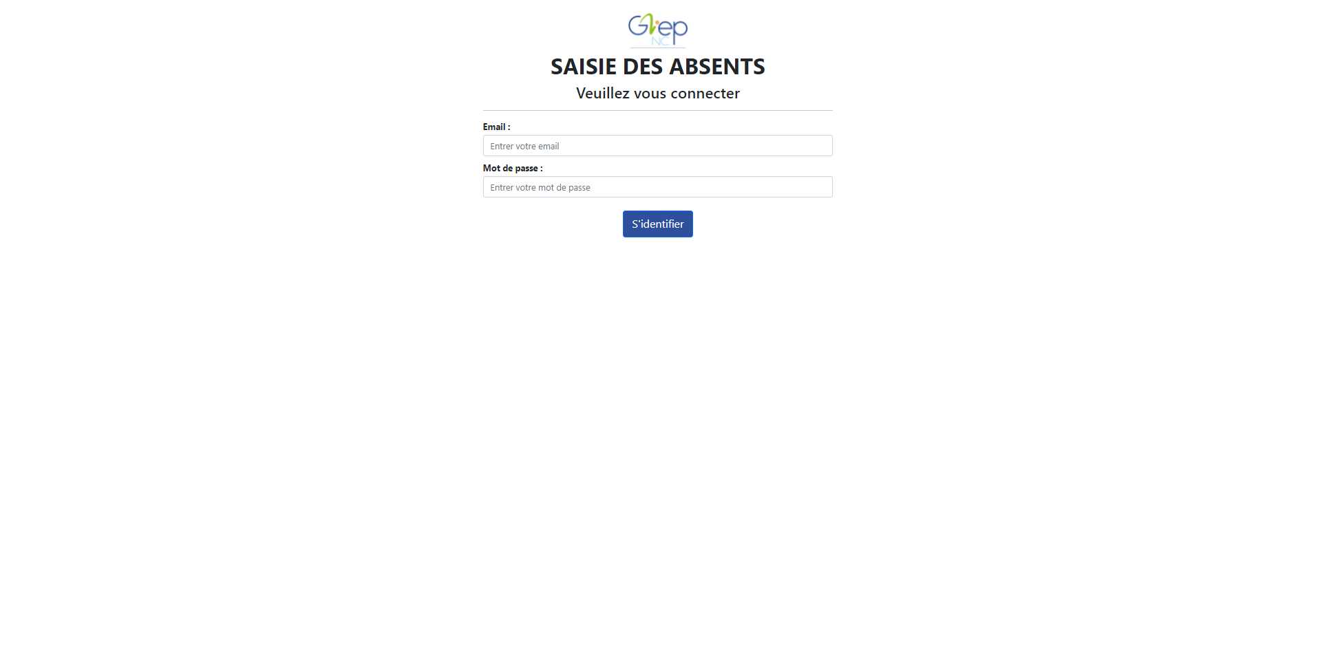 Page de login de l'application absence fait en php par fabrice dujardin